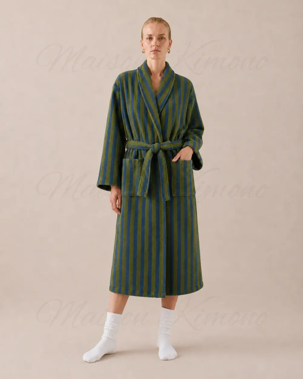 peignoir kimono femme vert polaire