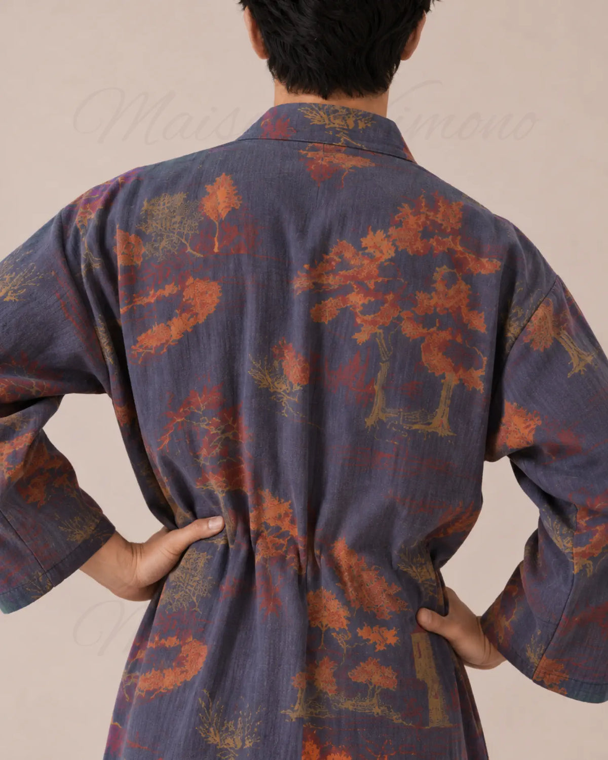 peignoir kimono homme coton bleu japonais