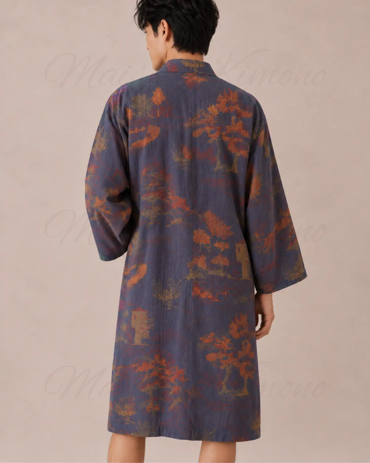 peignoir kimono homme coton bleu japonais