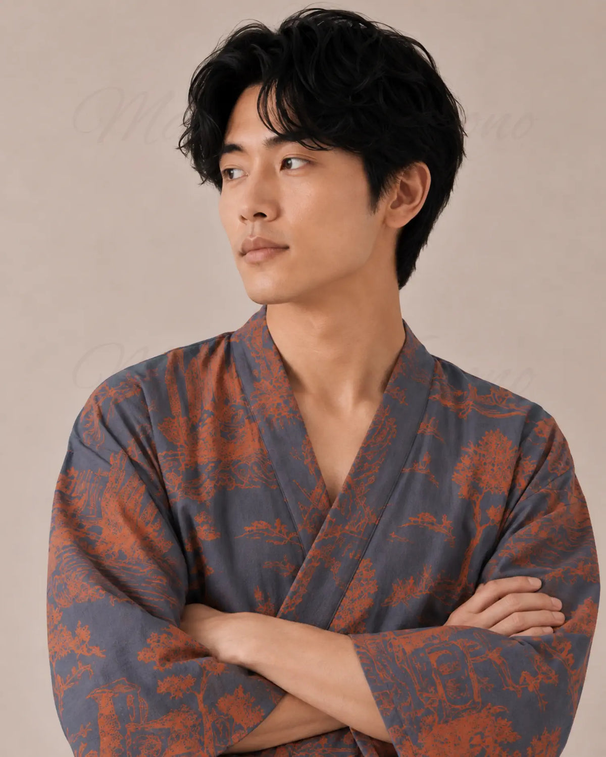 peignoir kimono homme coton bleu style japonais