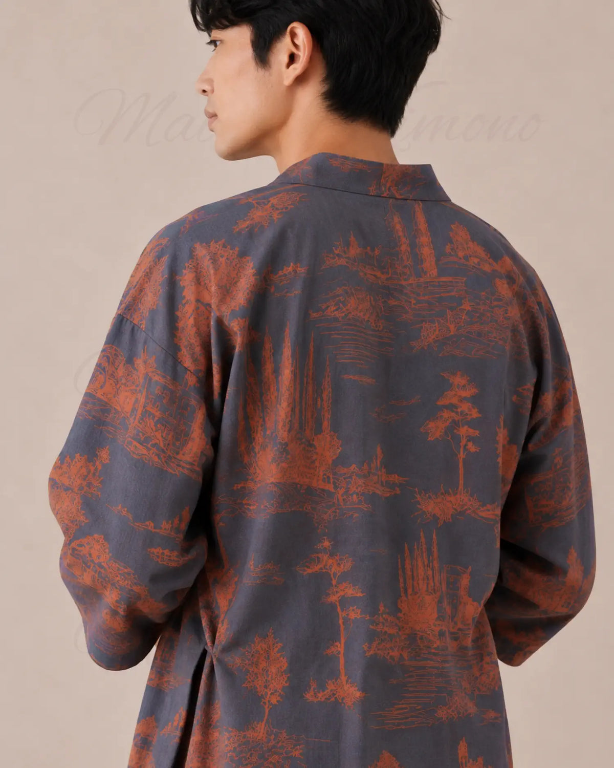 peignoir kimono homme coton bleu style japonais