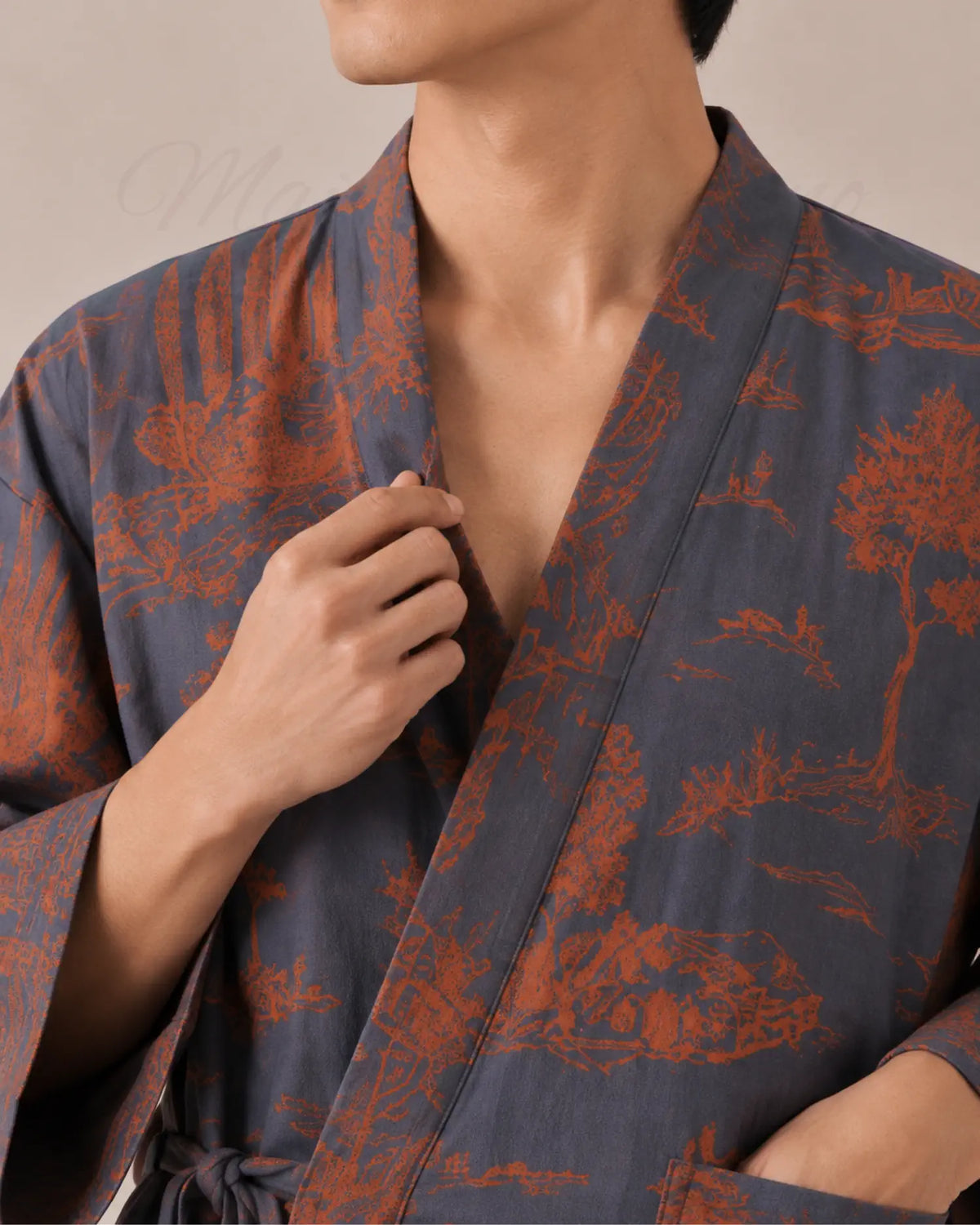 peignoir kimono homme coton bleu style japonais