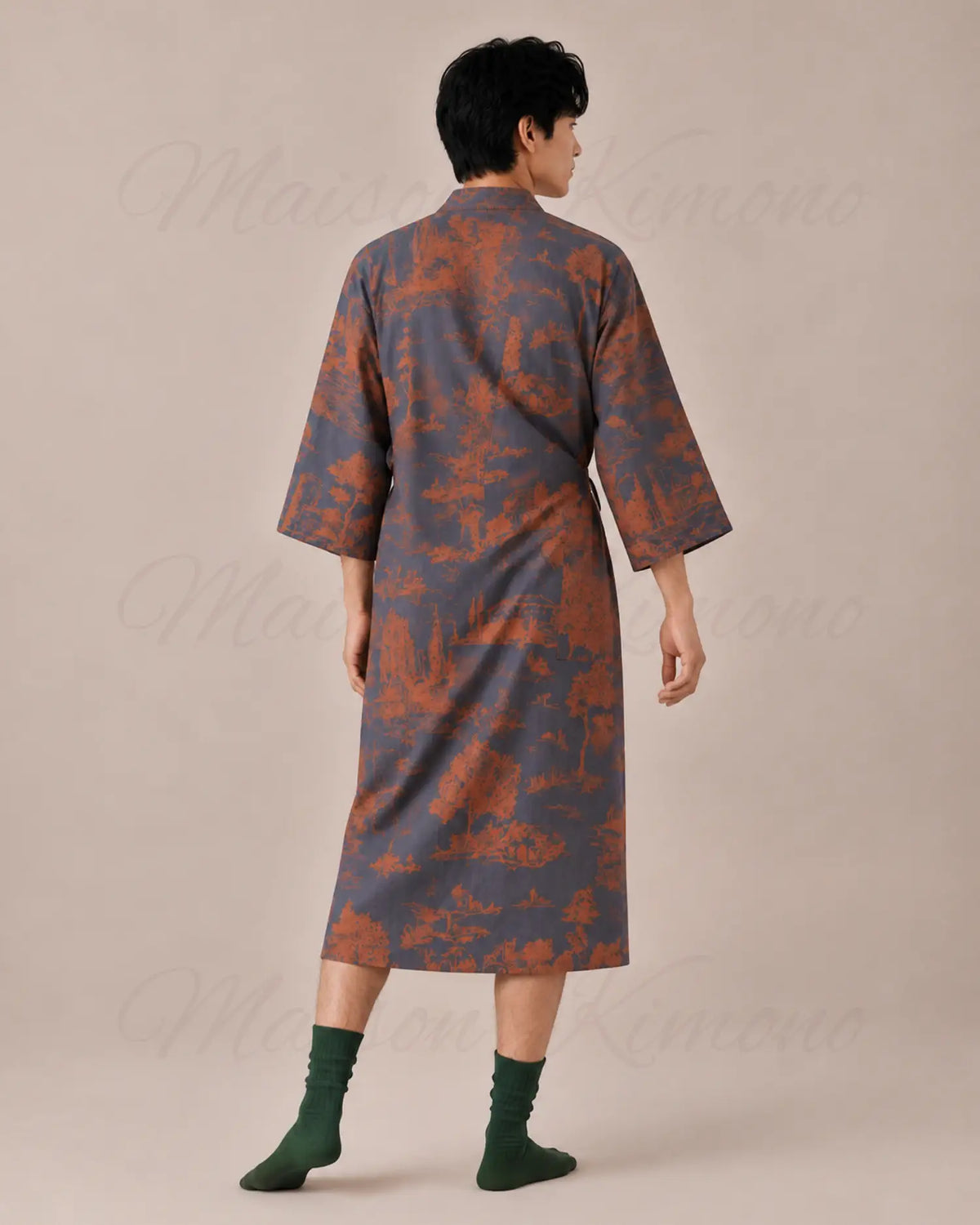 peignoir kimono homme coton bleu style japonais