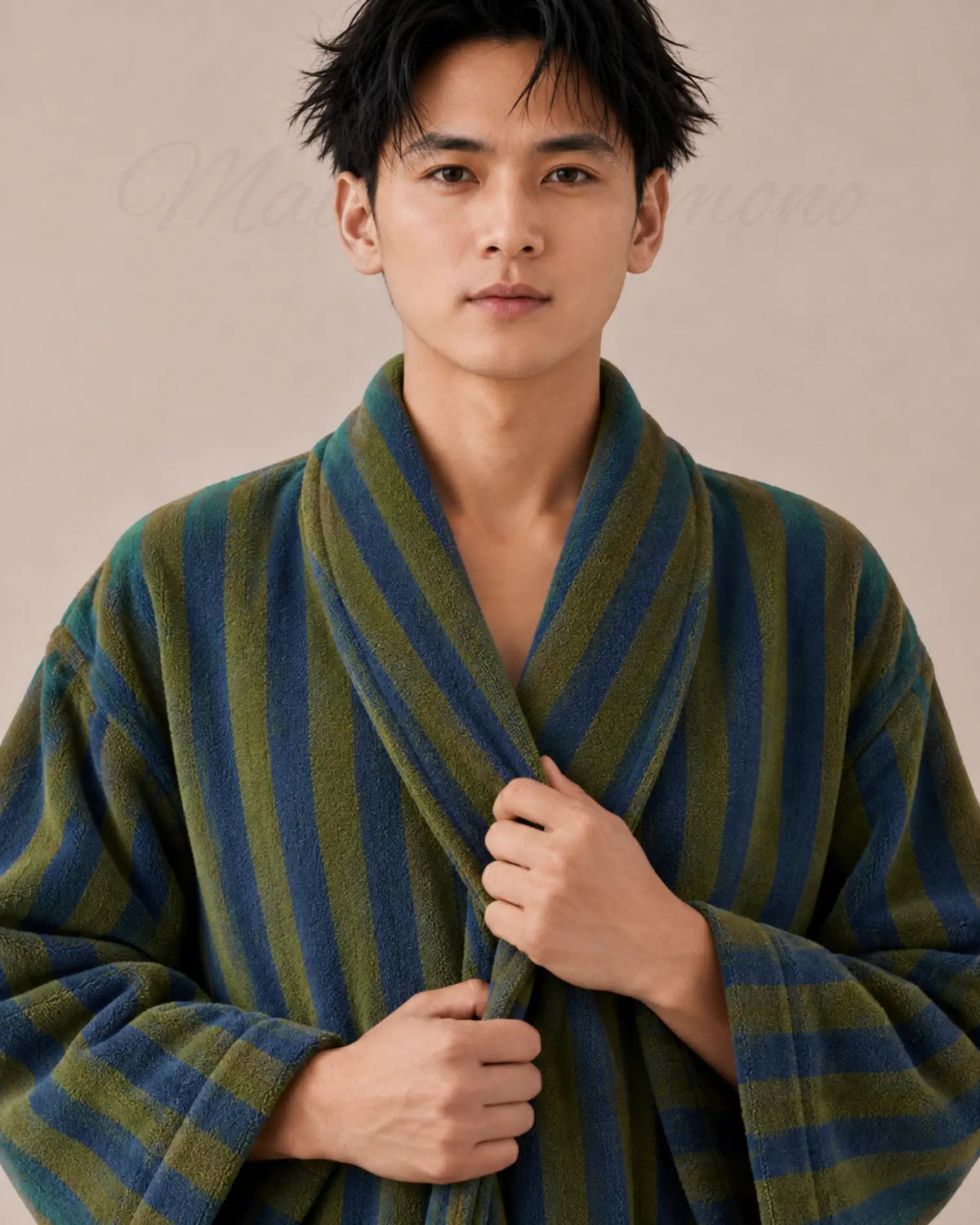 peignoir kimono homme vert polaire