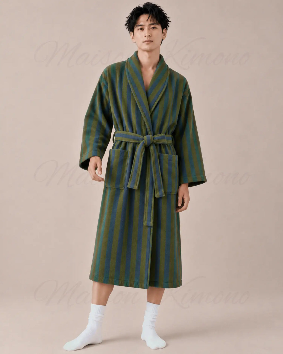 peignoir kimono homme vert polaire