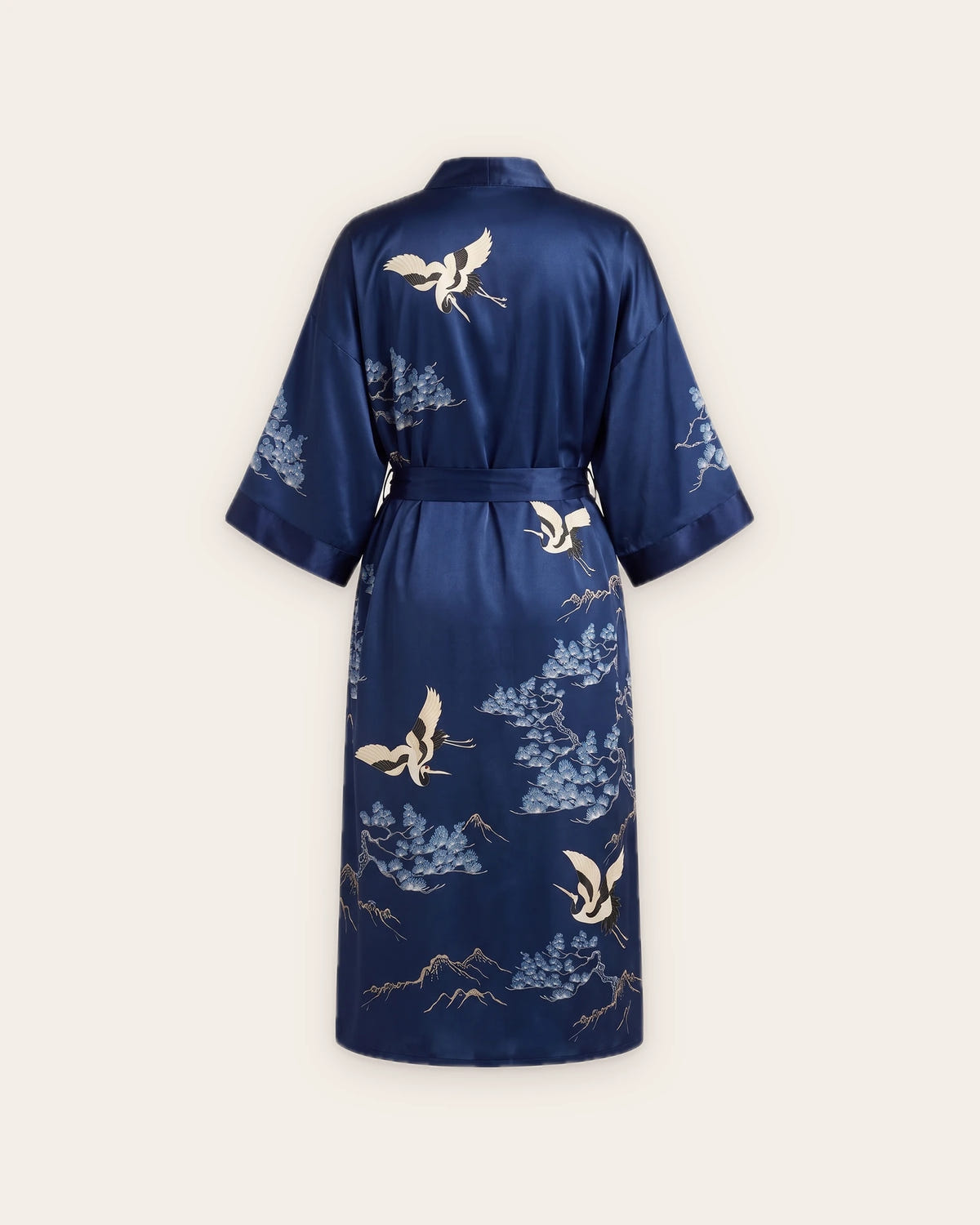 Robe japonaise femme bleu nuit satinée, vue de dos