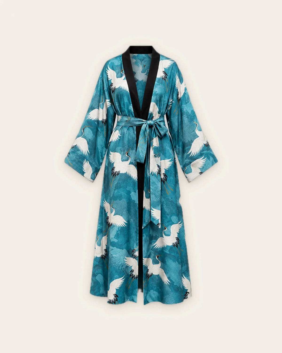 robe japonaise femme turquoise motifs grues blanches