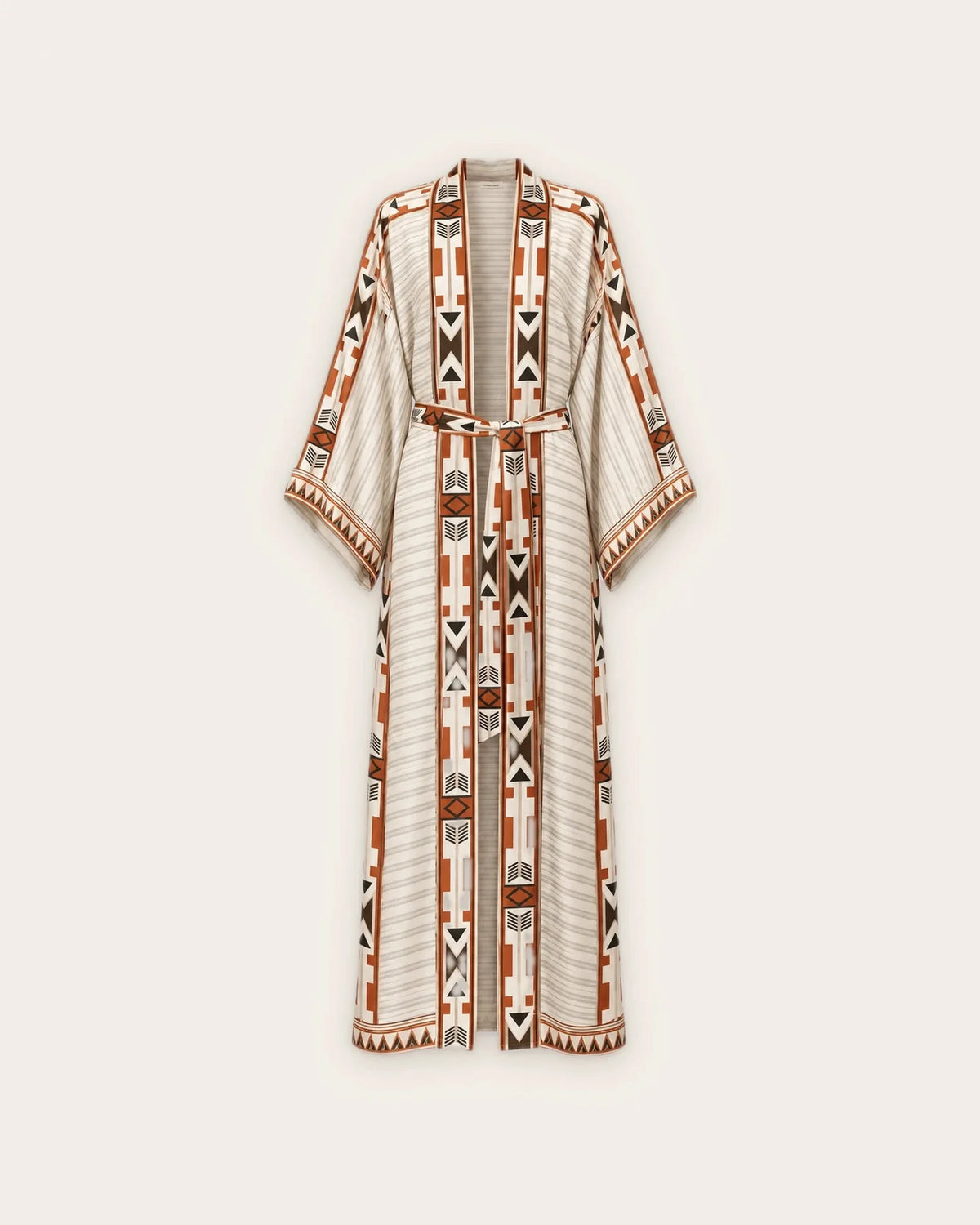 robe kimono femme longue beige motifs