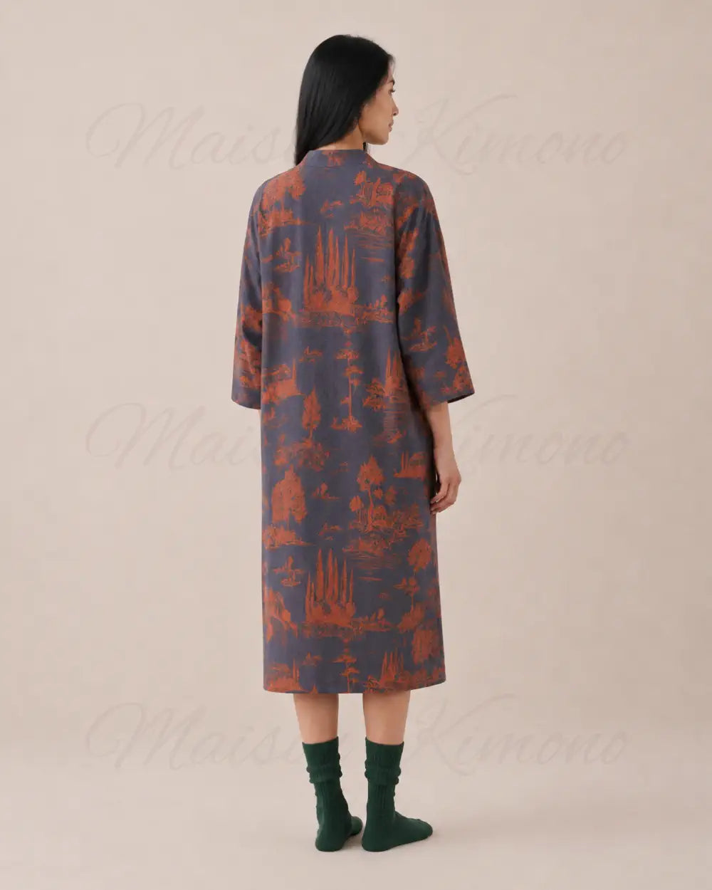robe de chambre kimono femme bleu coton