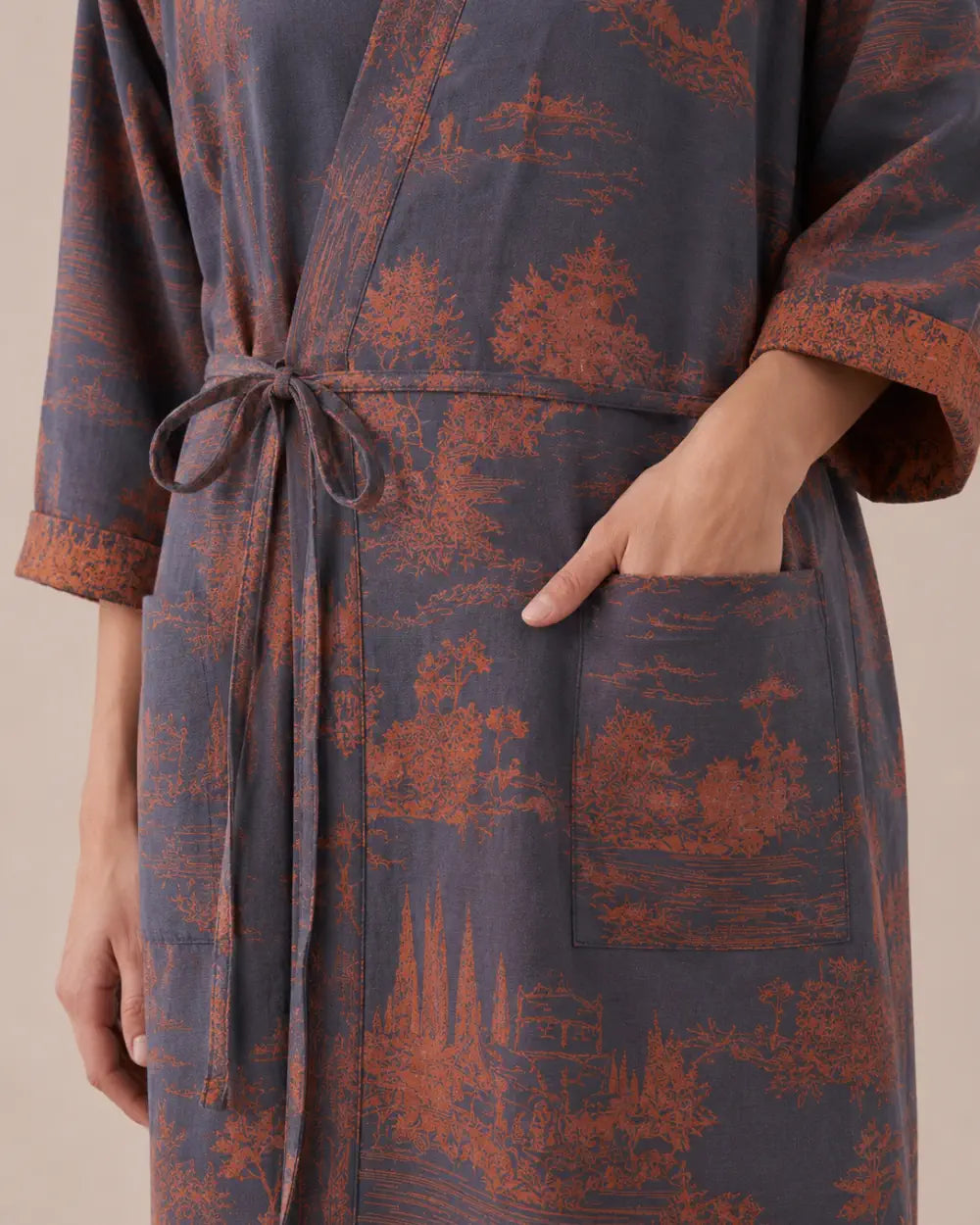 robe de chambre kimono femme bleu coton