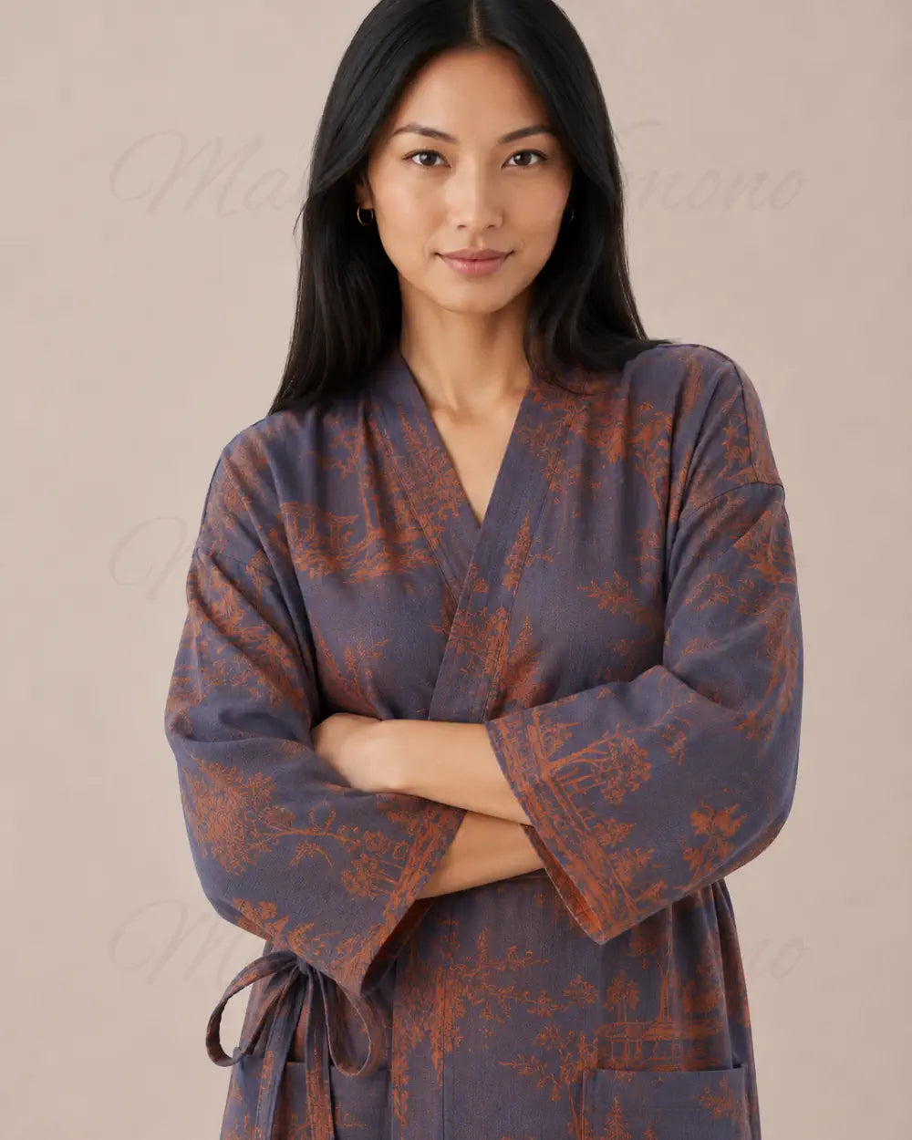 robe de chambre kimono femme bleu coton