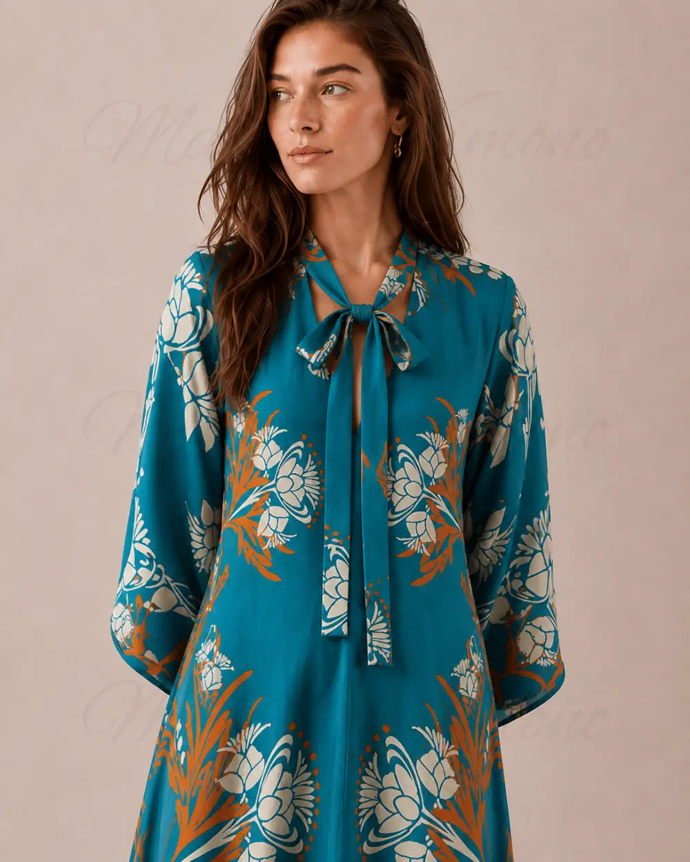 robe japonaise femme bleu fleuri reversible