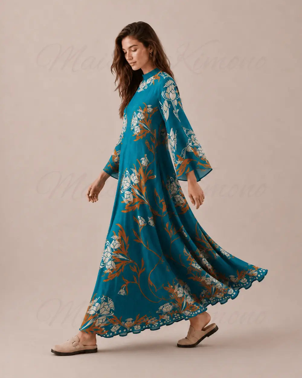 robe japonaise femme bleu fleuri reversible