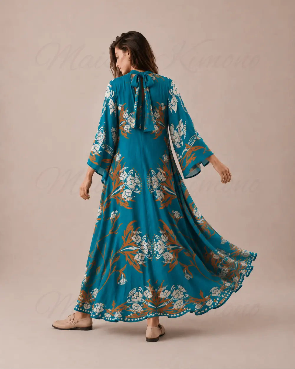 robe japonaise femme bleu fleuri reversible