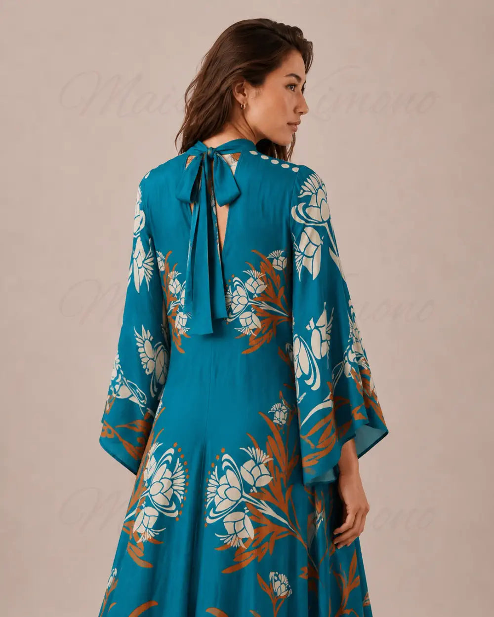 robe japonaise femme bleu fleuri reversible