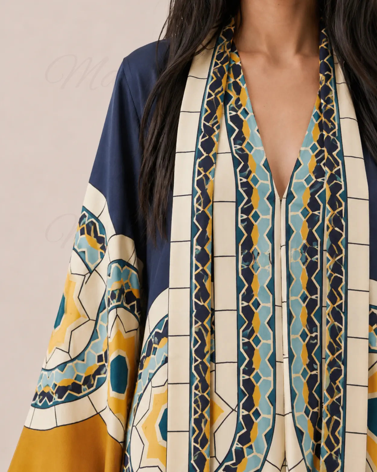 robe japonaise femme bleue motifs mosaïque reversible