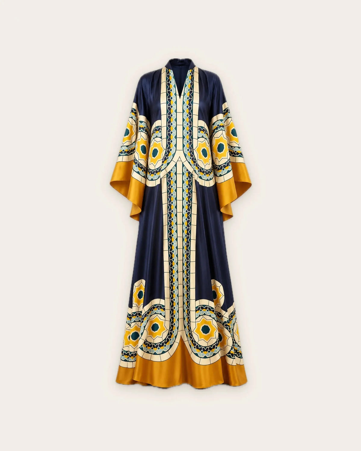 robe japonaise femme bleue motifs mosaïque reversible