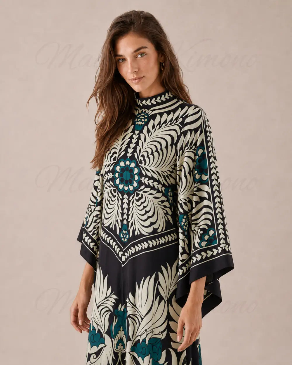 robe japonaise femme fleuri noir chic