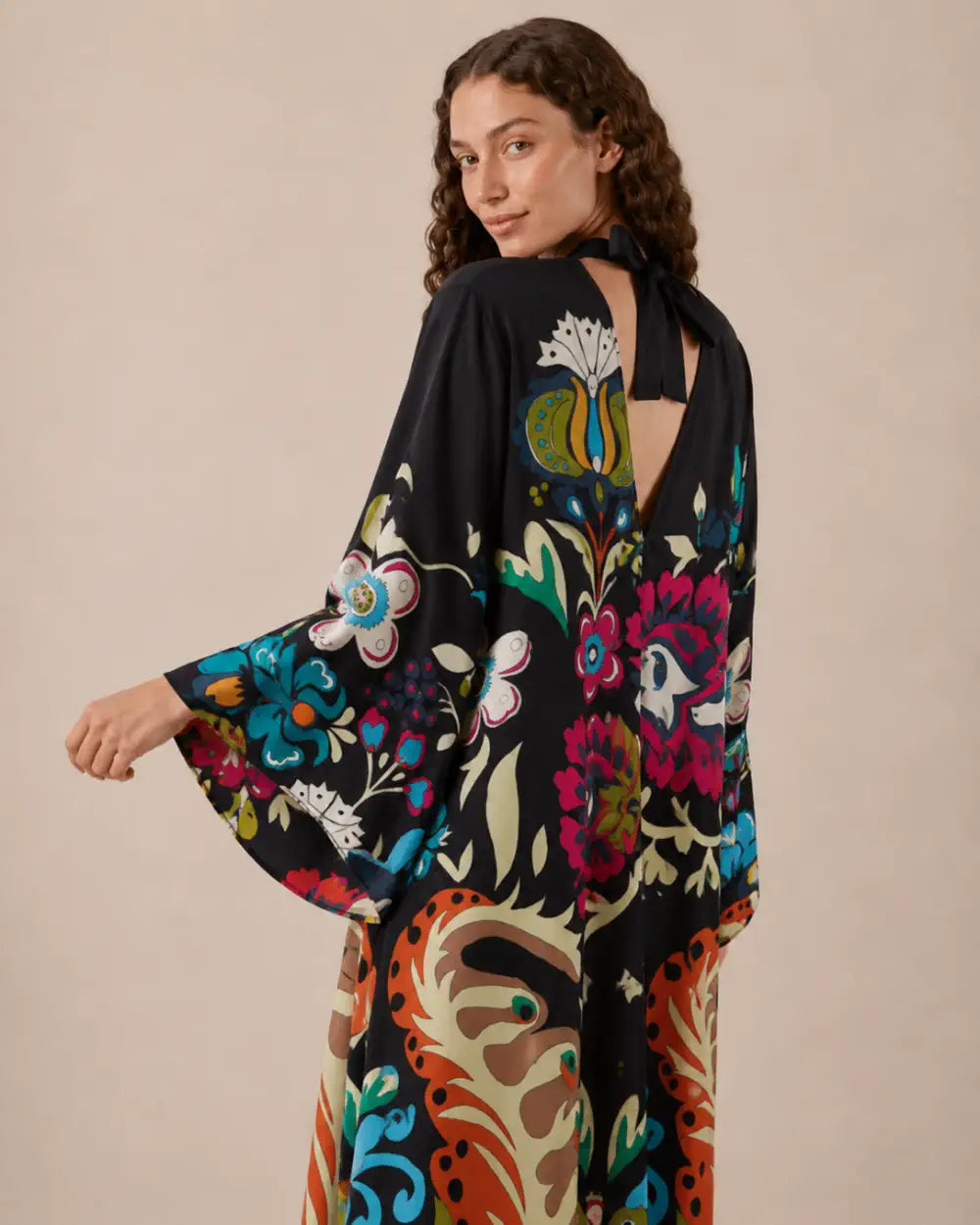 robe japonaise femme fleuri noir reversible