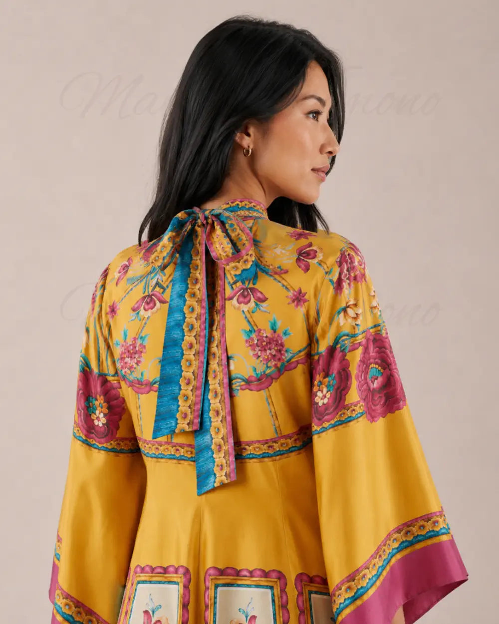 robe japonaise femme jaune fleurie reversible