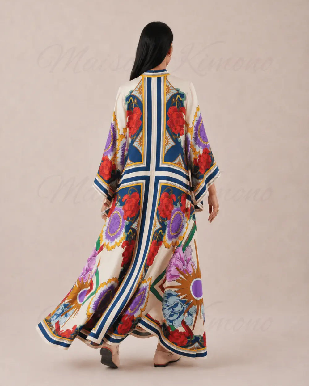 robe japonaise femme satinee fleuri reversible