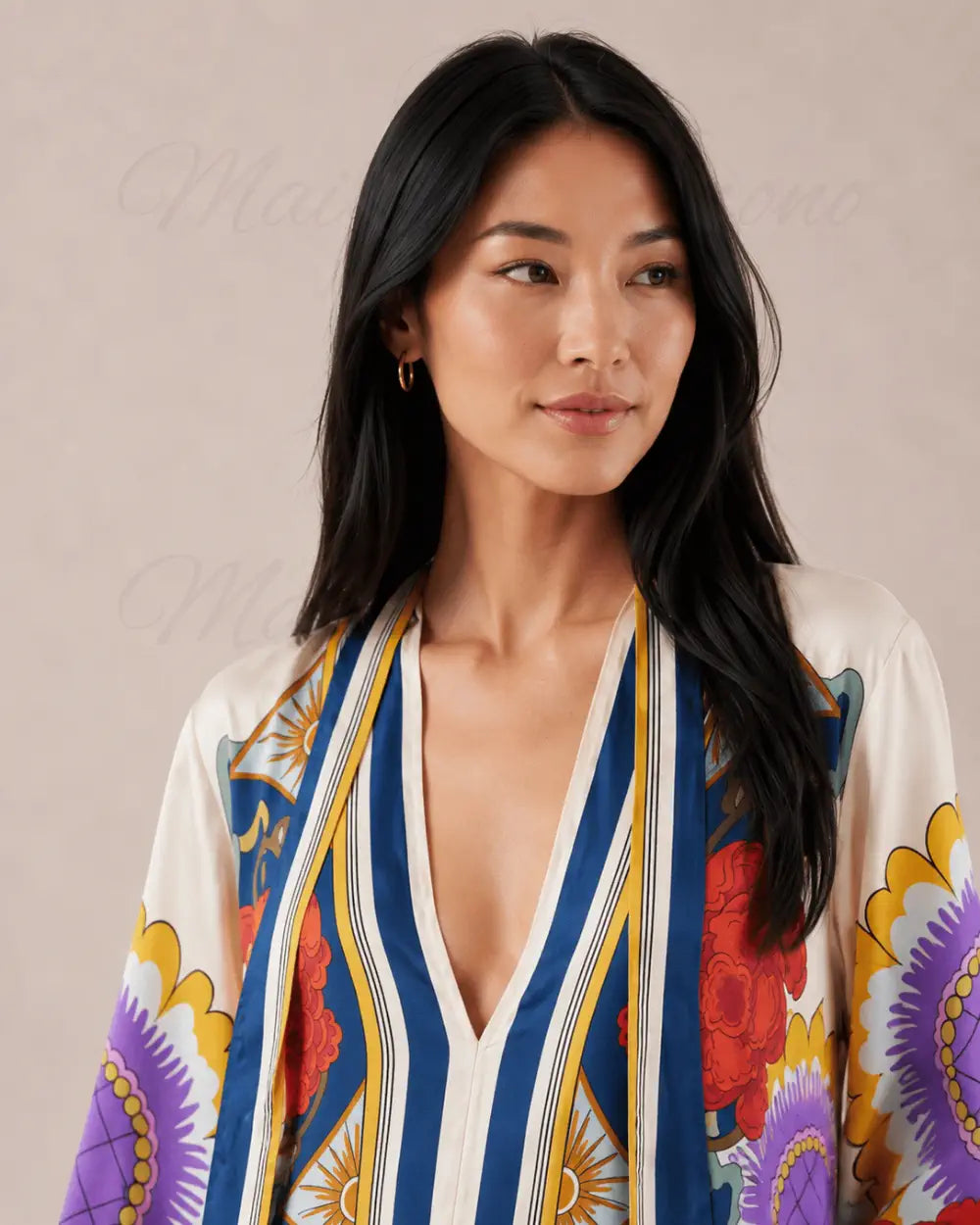 robe japonaise femme satinee fleuri reversible