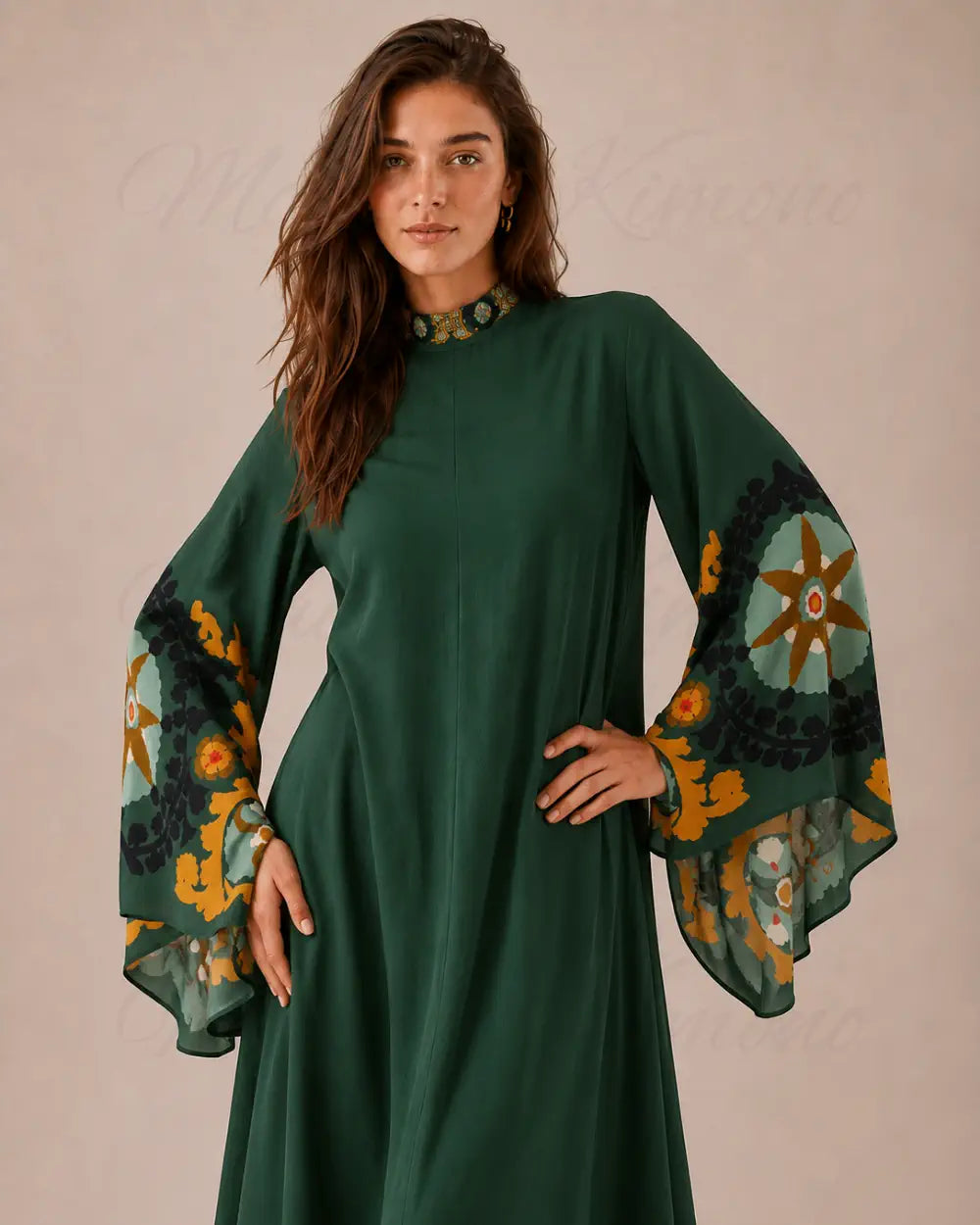 robe japonaise femme verte fleurie reversible