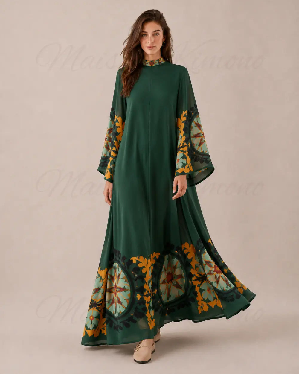 robe japonaise femme verte fleurie reversible