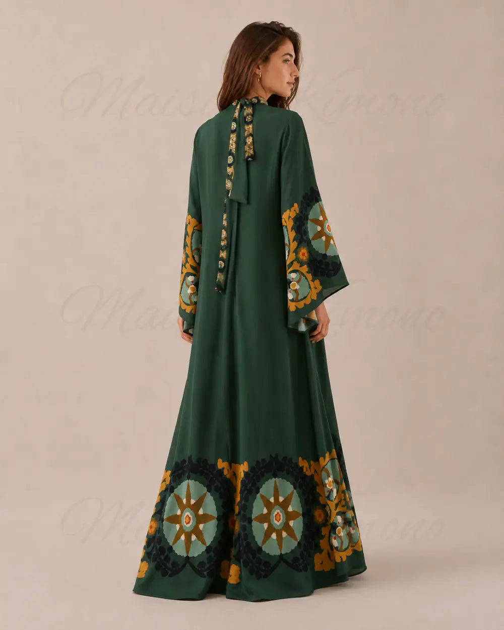 robe japonaise femme verte fleurie reversible