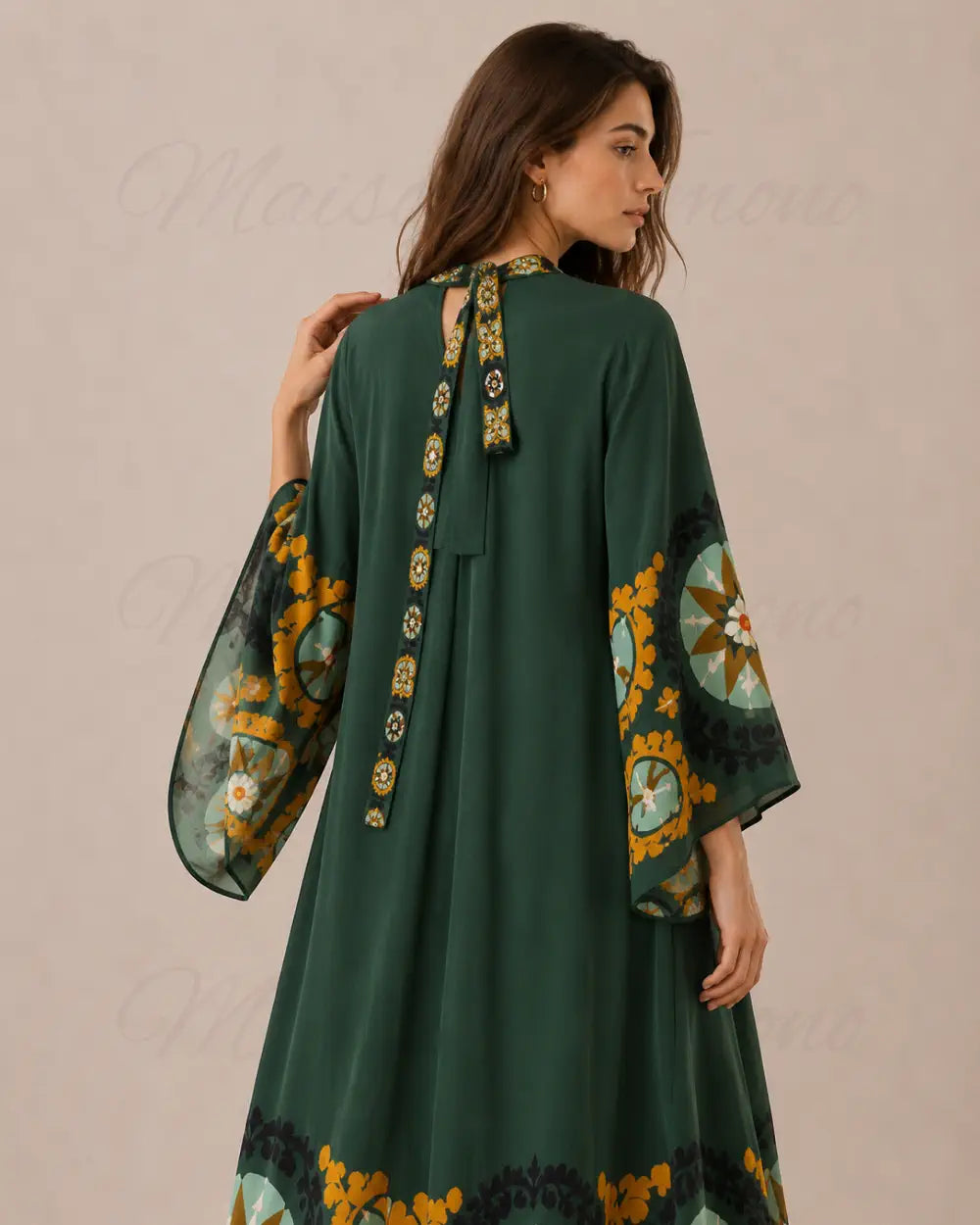 robe japonaise femme verte fleurie reversible