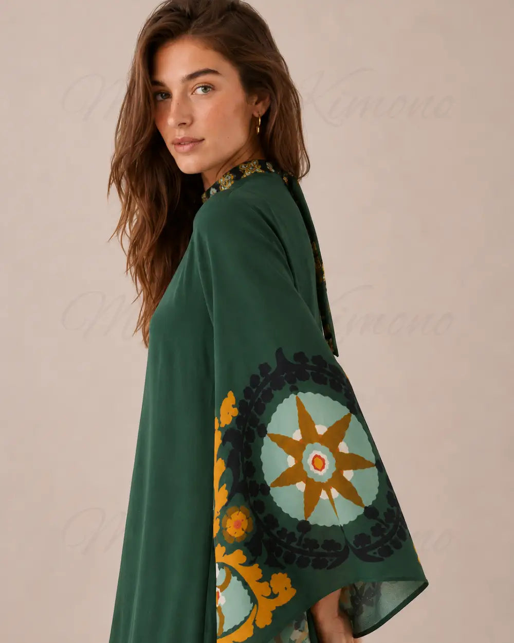 robe japonaise femme verte fleurie reversible