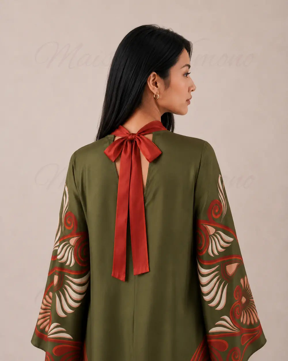 robe japonaise longue verte rouge chic