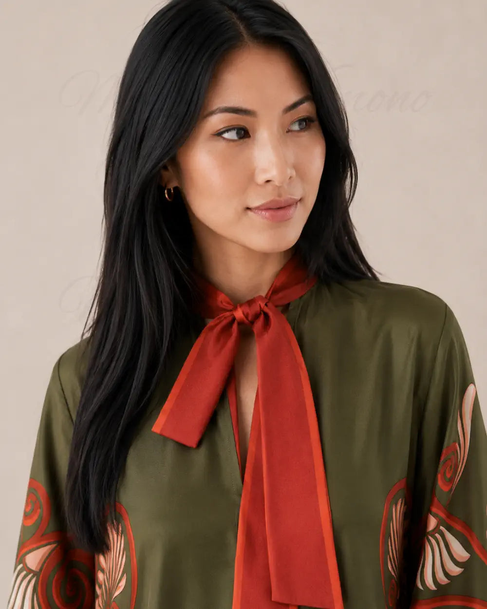robe japonaise longue verte rouge chic