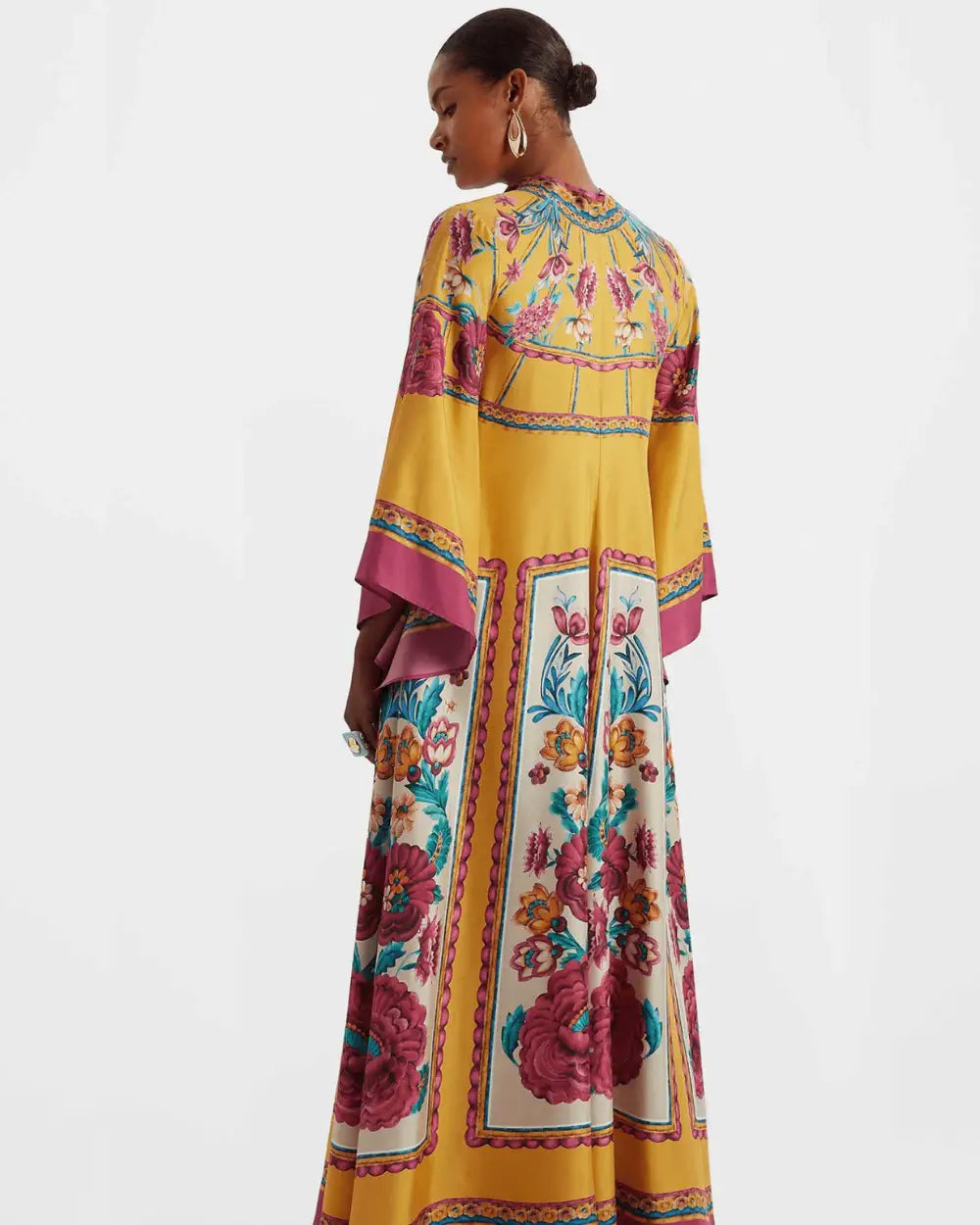 robe kimono jaune reversible fleurie femme Kohane