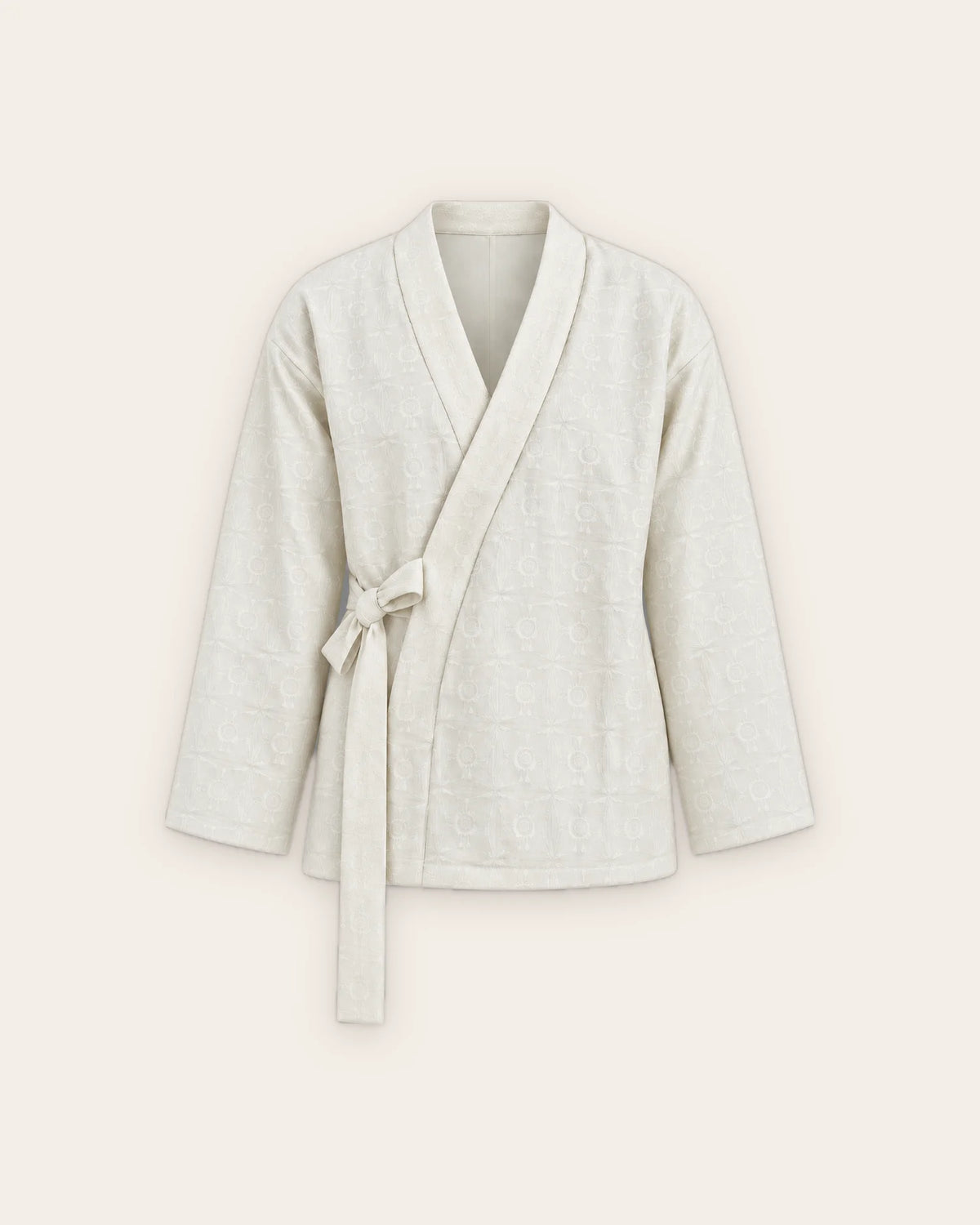 veste kimono cache-cœur femme blanche jacquard ceinturée