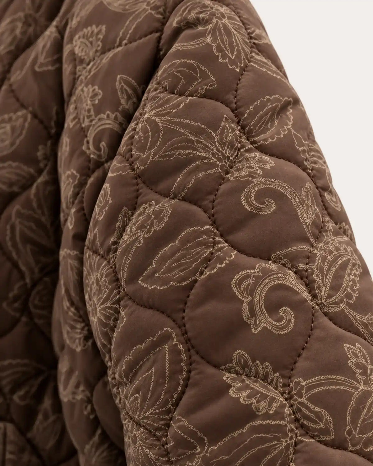 veste kimono matelassee femme coton marron fleuri matelassage