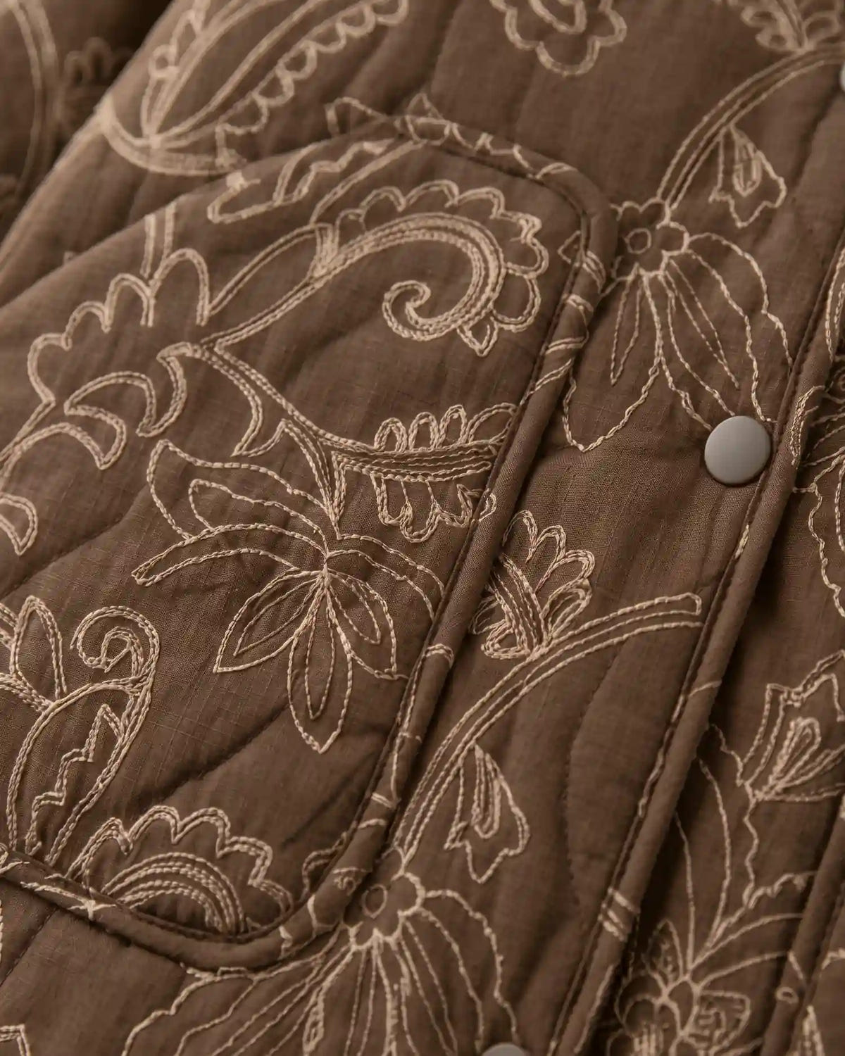 veste kimono matelassee femme coton marron fleuri motif