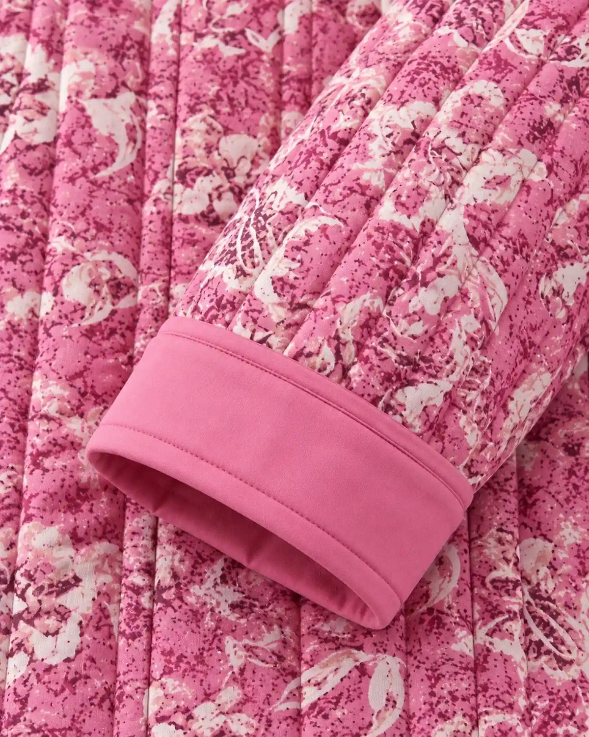 veste kimono matelassee femme rose fleurie poignet