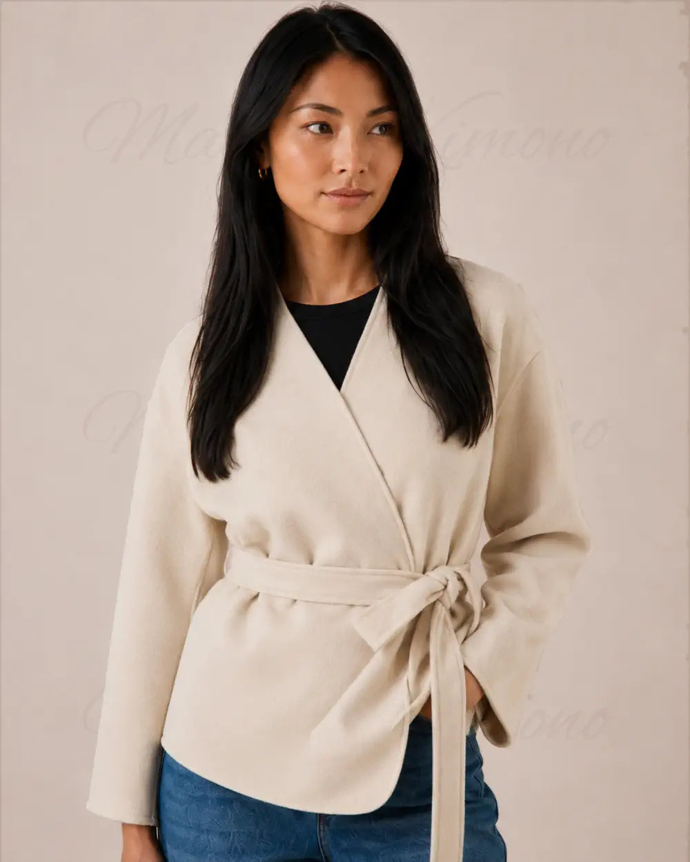 veste kimono coton femme blanc oversize