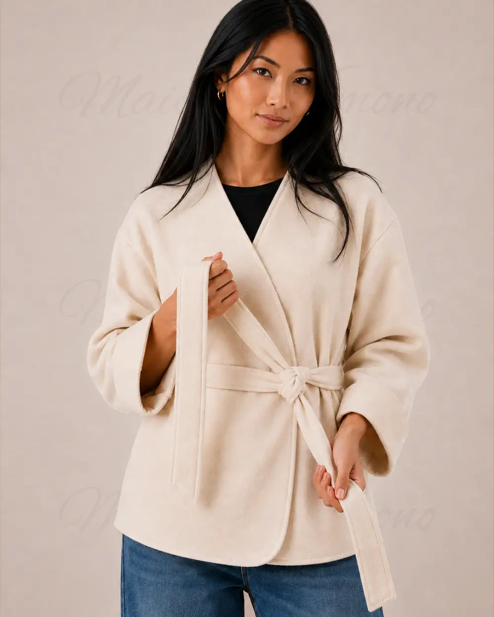 veste kimono coton femme blanc oversize