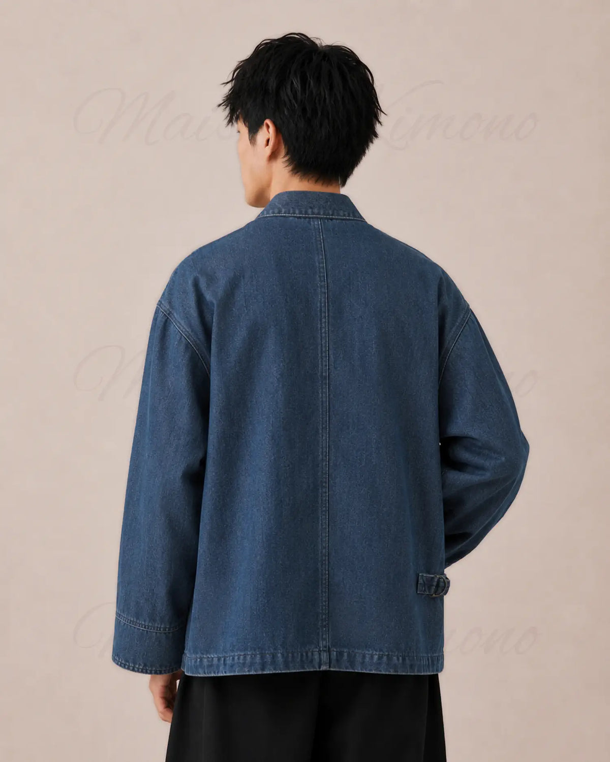 veste kimono denim homme bleu coton