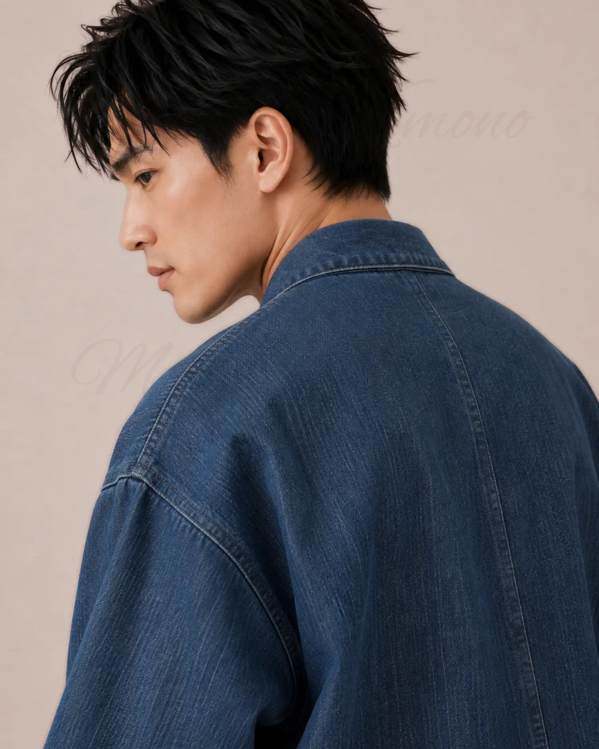 veste kimono denim homme bleu coton