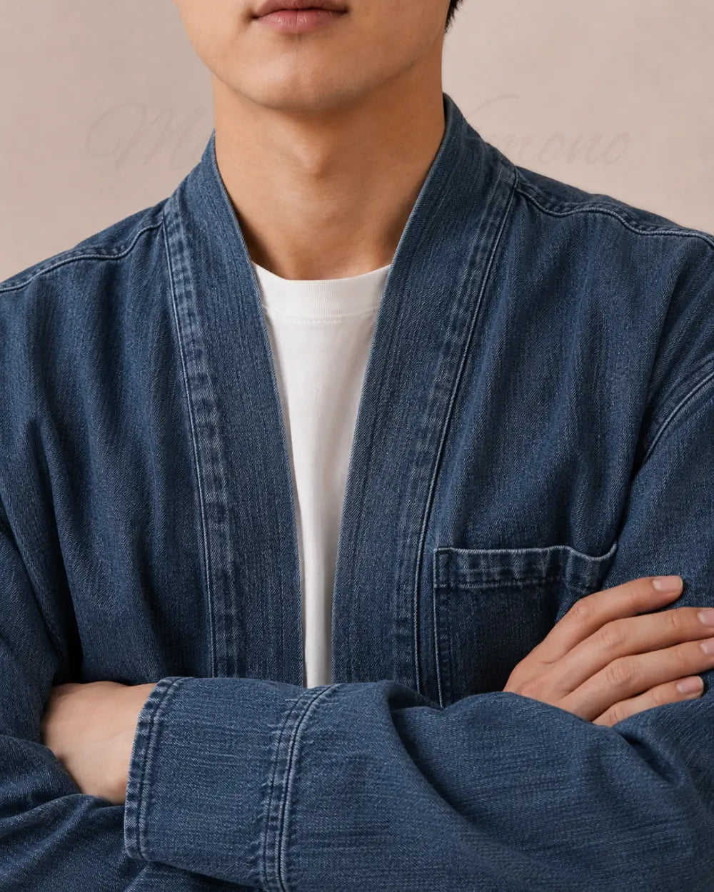 veste kimono denim homme bleu coton