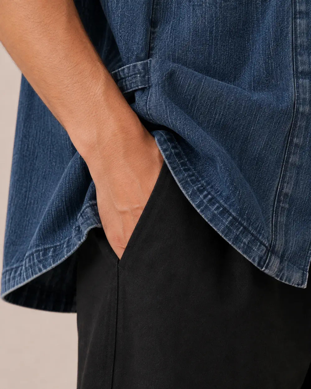 veste kimono denim homme bleu coton