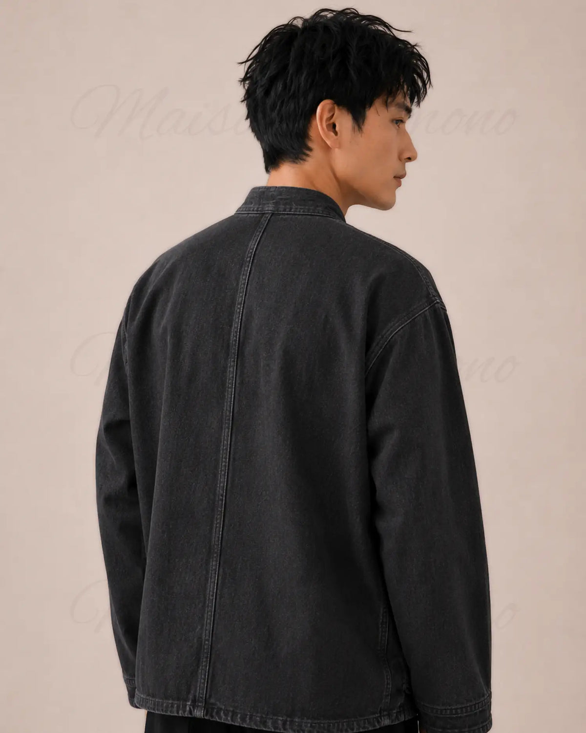 veste kimono denim homme noir coton