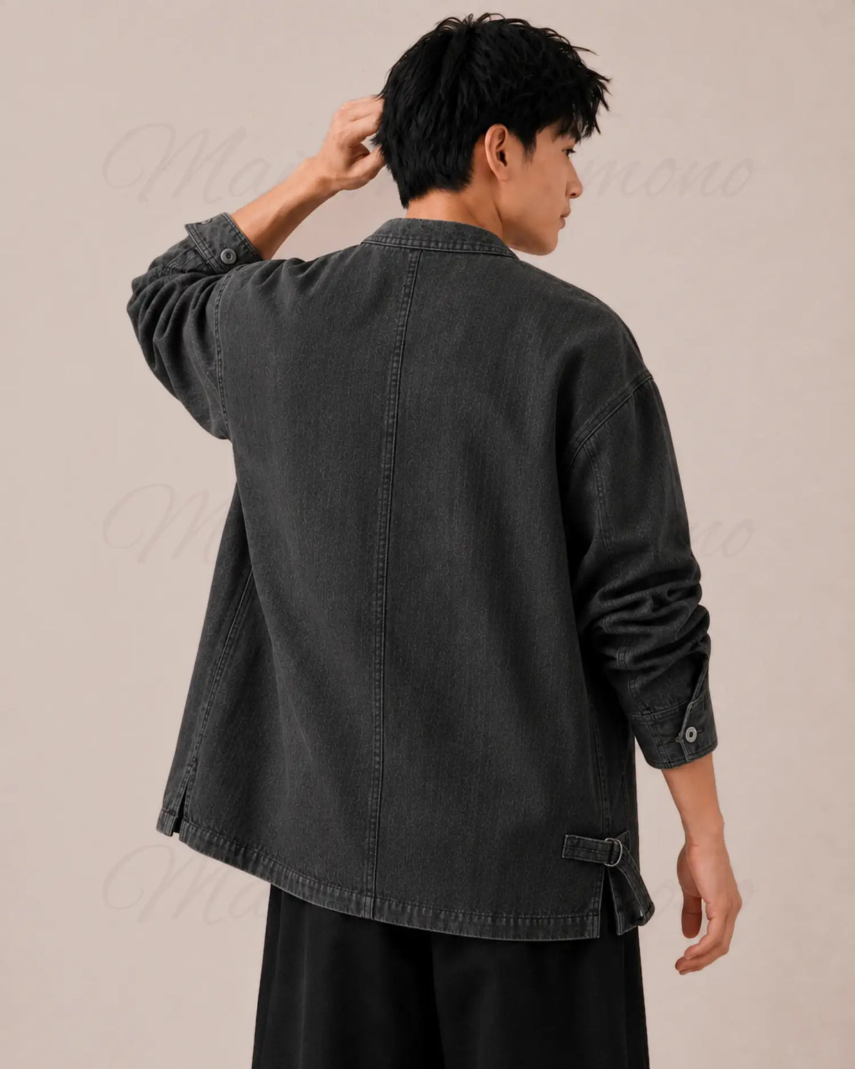 veste kimono denim homme noir coton