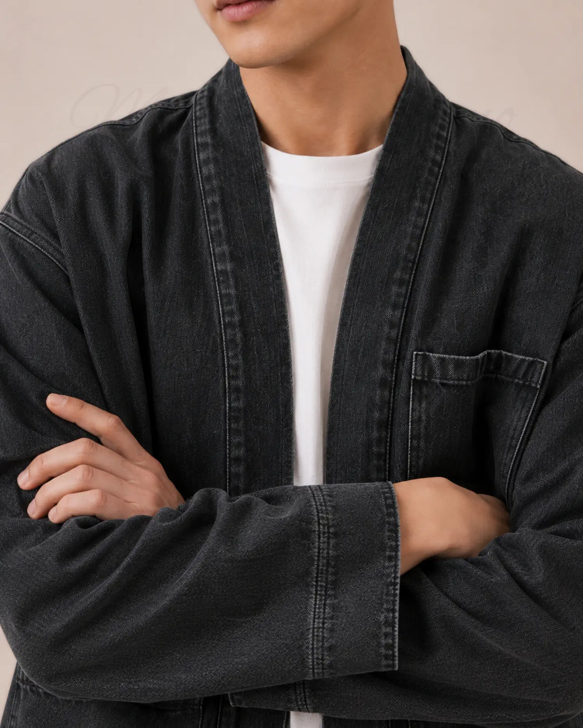 veste kimono denim homme noir coton