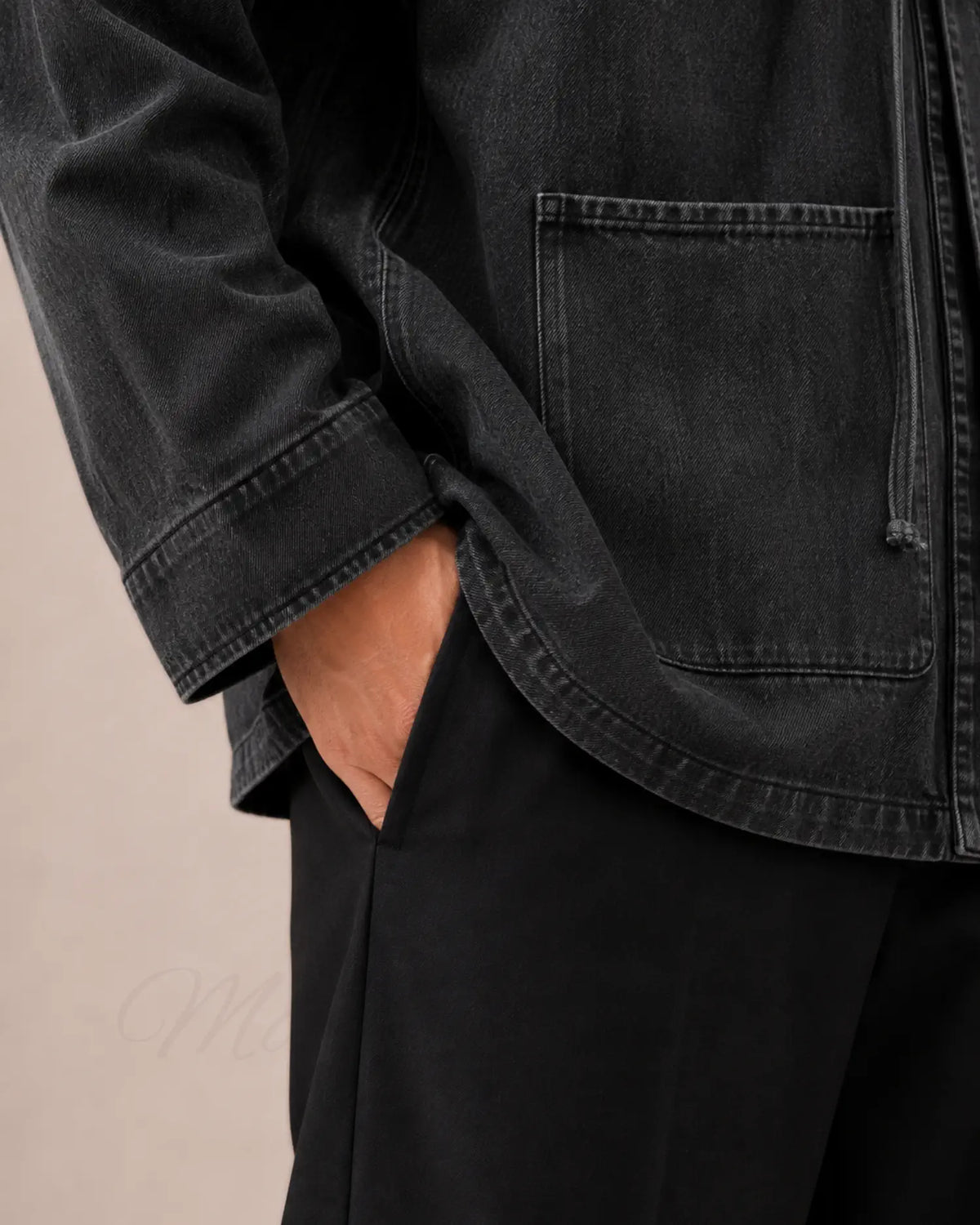 veste kimono denim homme noir coton
