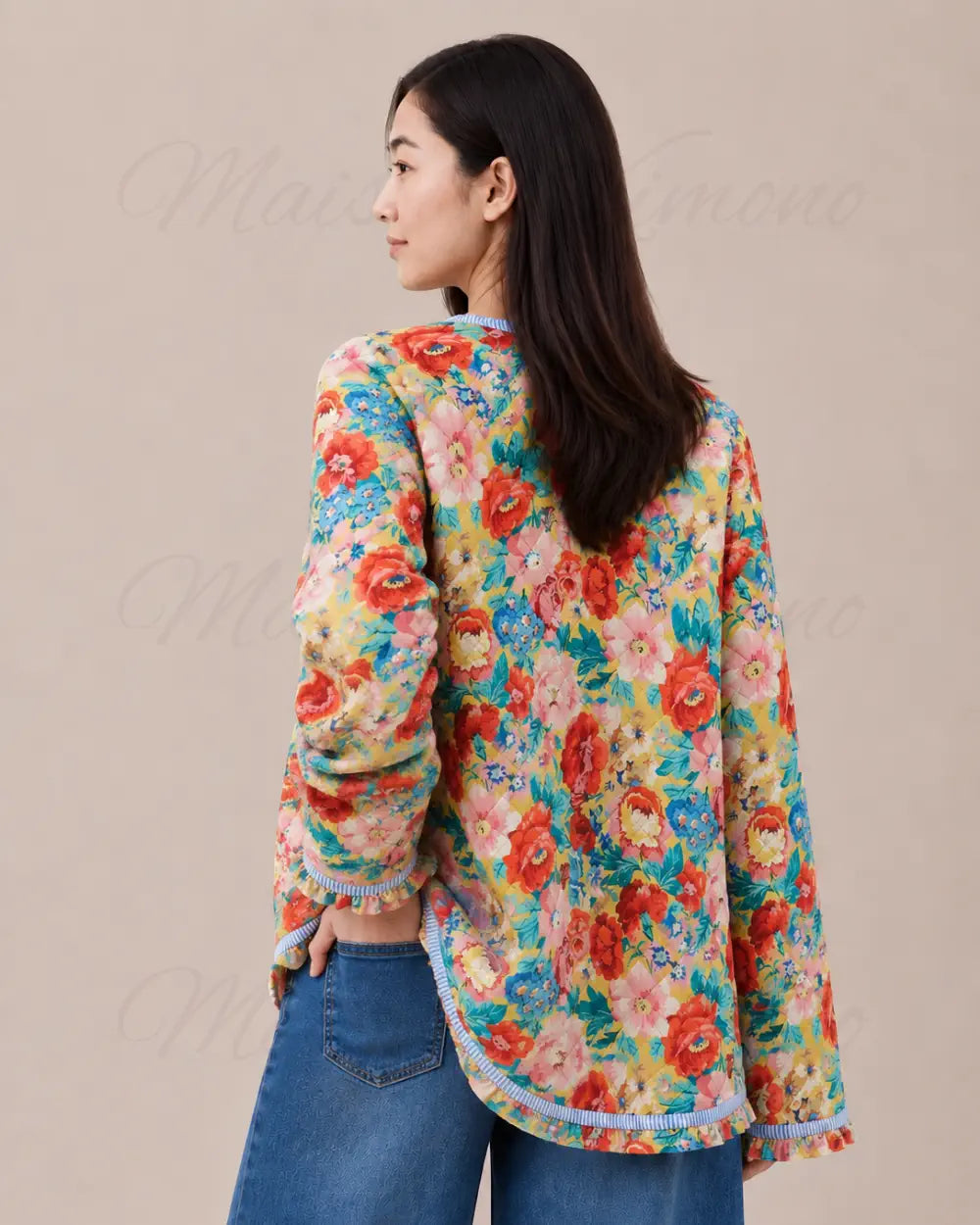 veste kimono femme fleuri matelassee