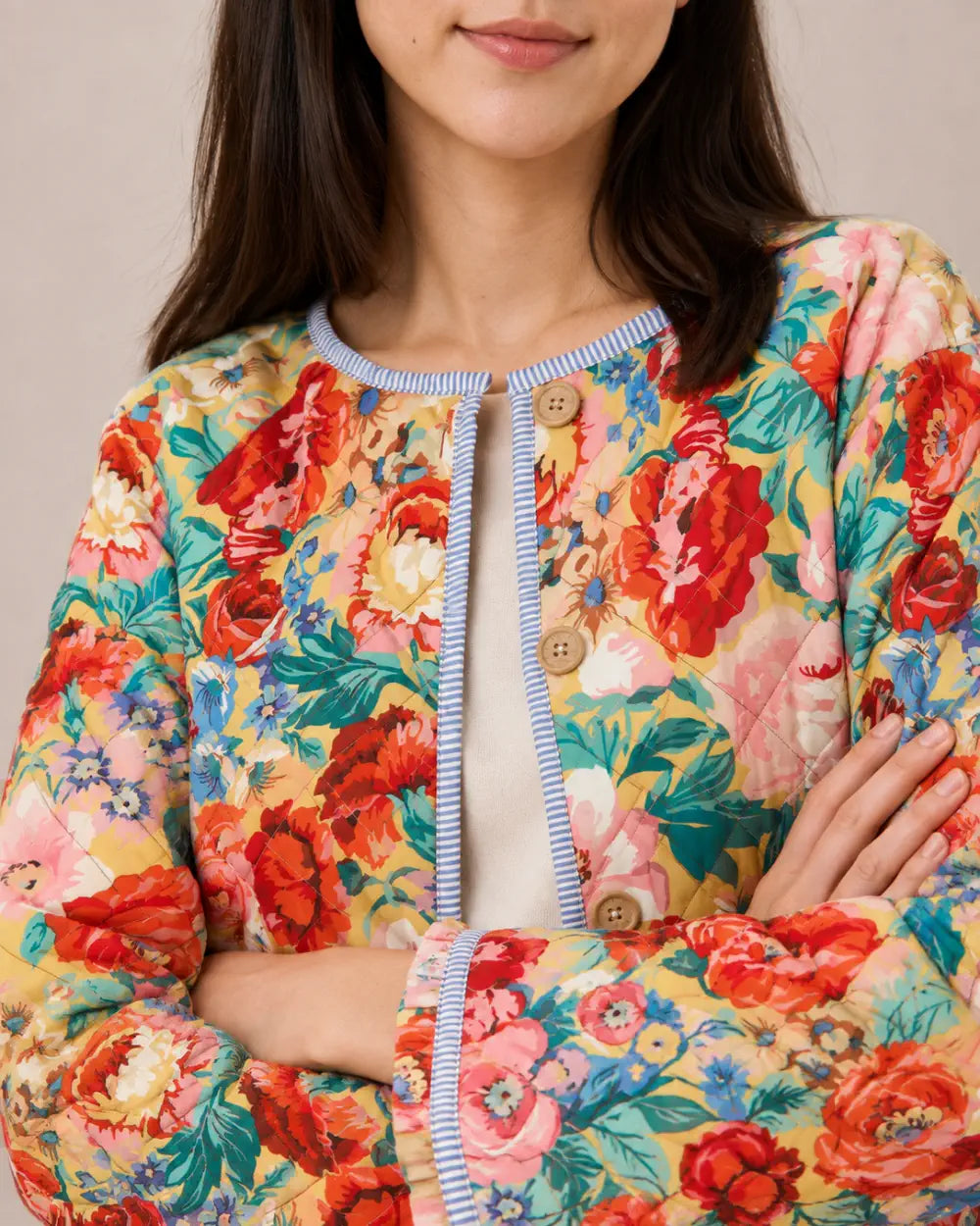 veste kimono femme fleuri matelassee